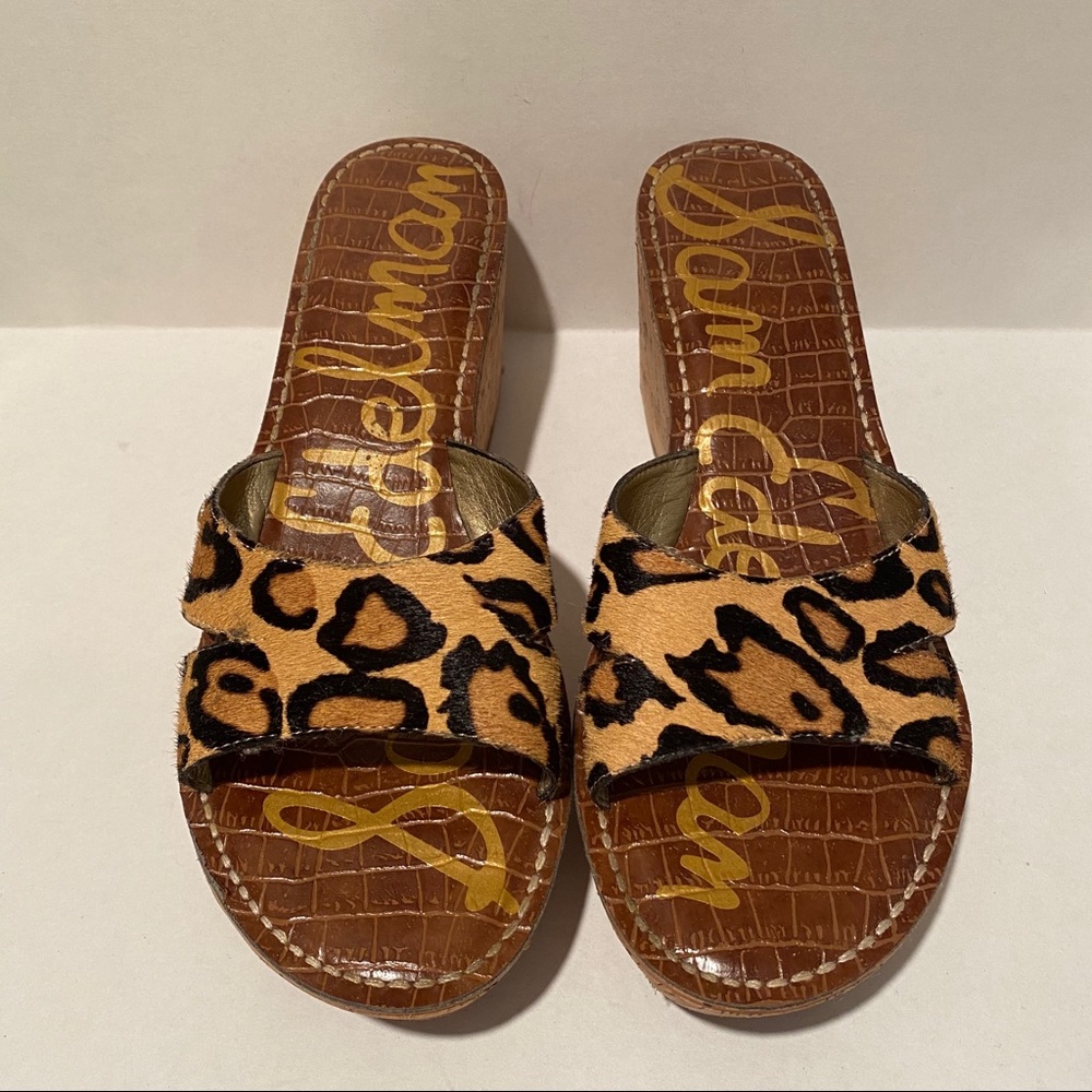 Sam Edelman Calf Hair Leopard Wedge Sandal Sz 10